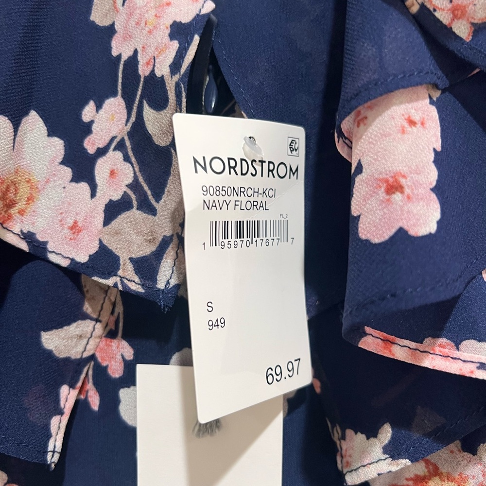 Nordstrom Navy Floral Asymmetrical Dress - Picture 2 of 3